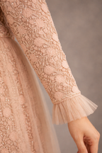 N&T Peach Straight Sleeves Lace Gown | Pre-order