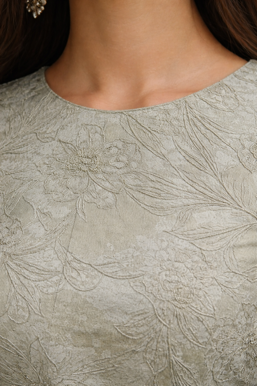 Sage Green Jacquard High and Low Top and Pants