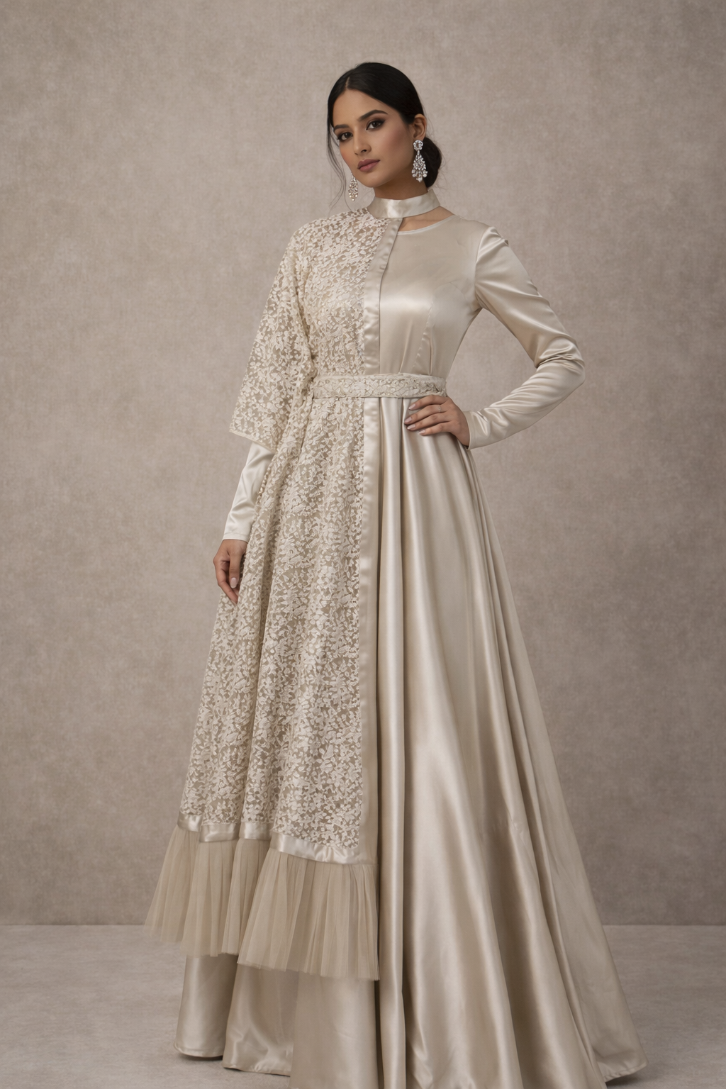 Suraiyah Cape Style Satin Gown and Lace Cape | Pre-order