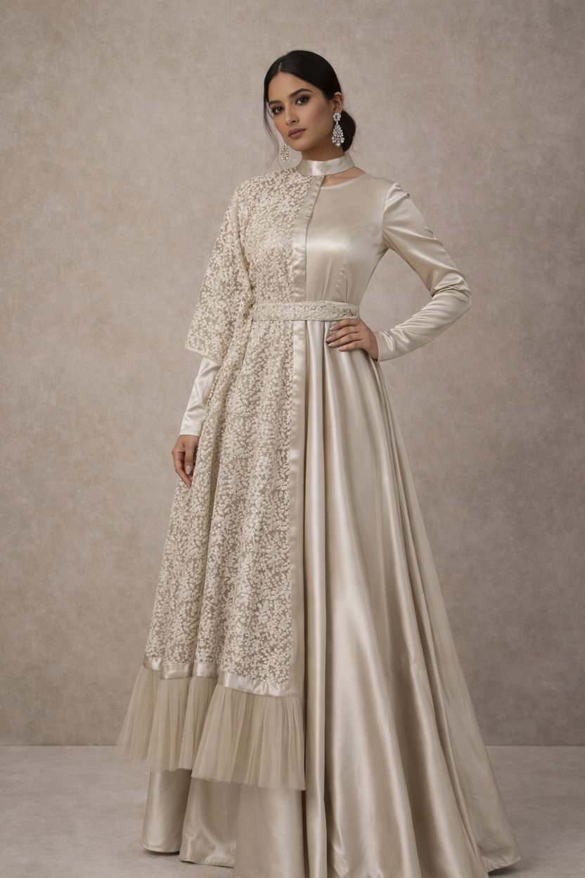 Suraiyah Cape Style Satin Gown and Lace Cape | Pre-order
