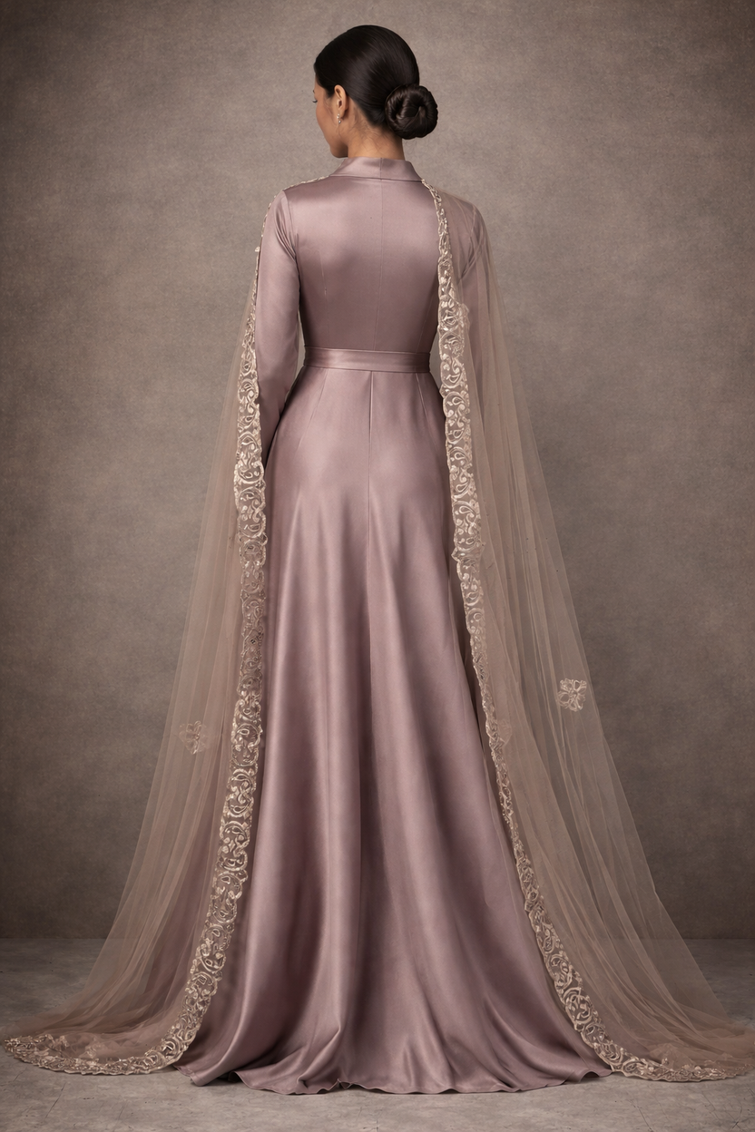 Sana Cape Style Satin Gown and Lace Cape | Pre-order