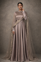 Sana Cape Style Satin Gown and Lace Cape | Pre-order
