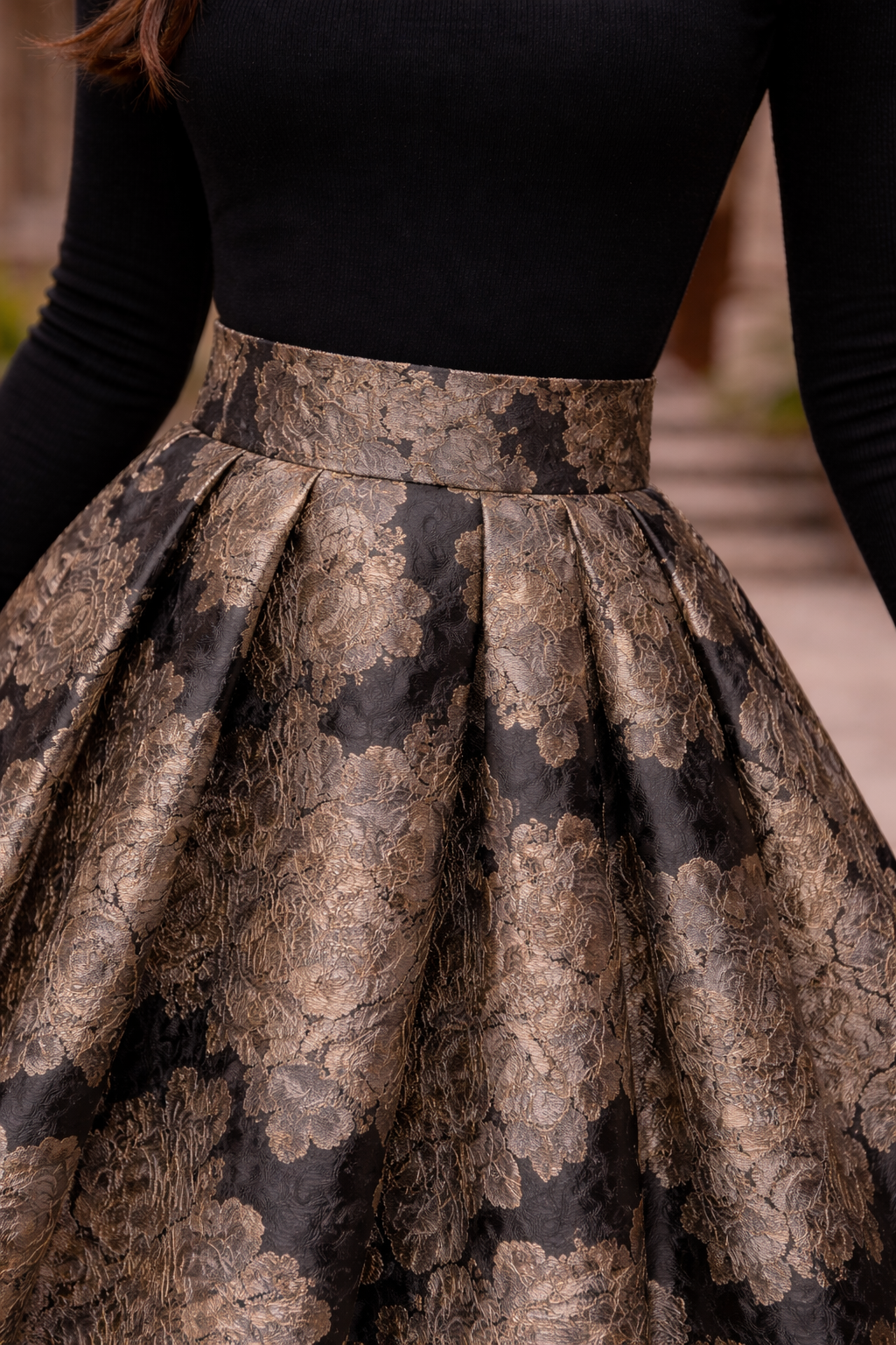 Black and gold marble jacquard skirt