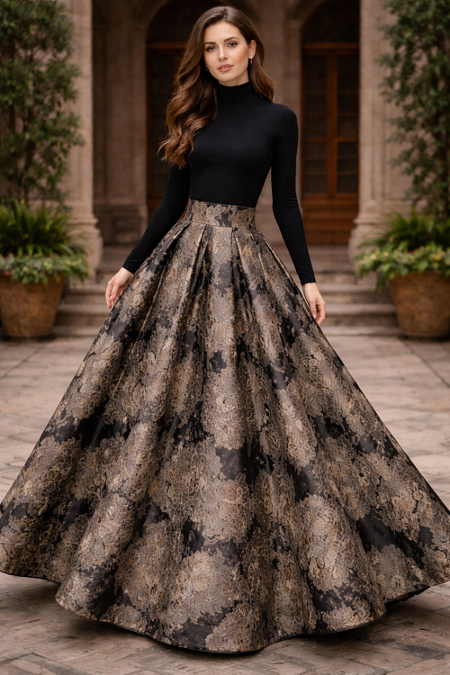 Black and gold marble jacquard skirt