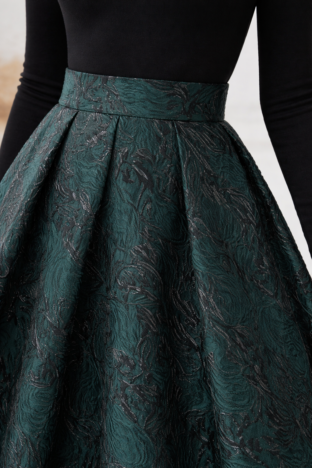 Green Jacquard Box pleated skirt