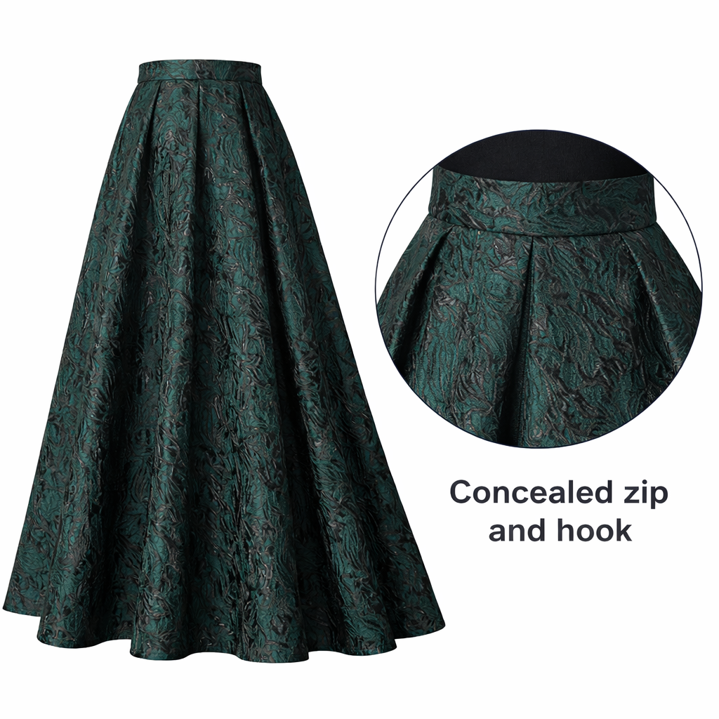 Green Jacquard Box pleated skirt