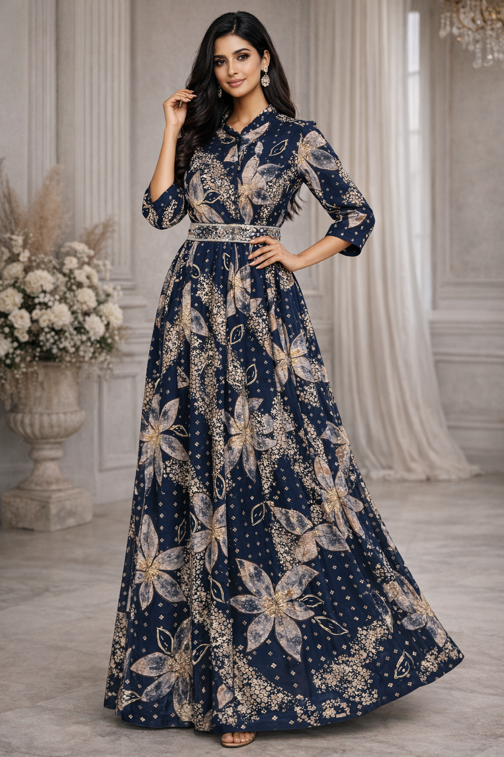 Preity in Akola - blue floral kurta