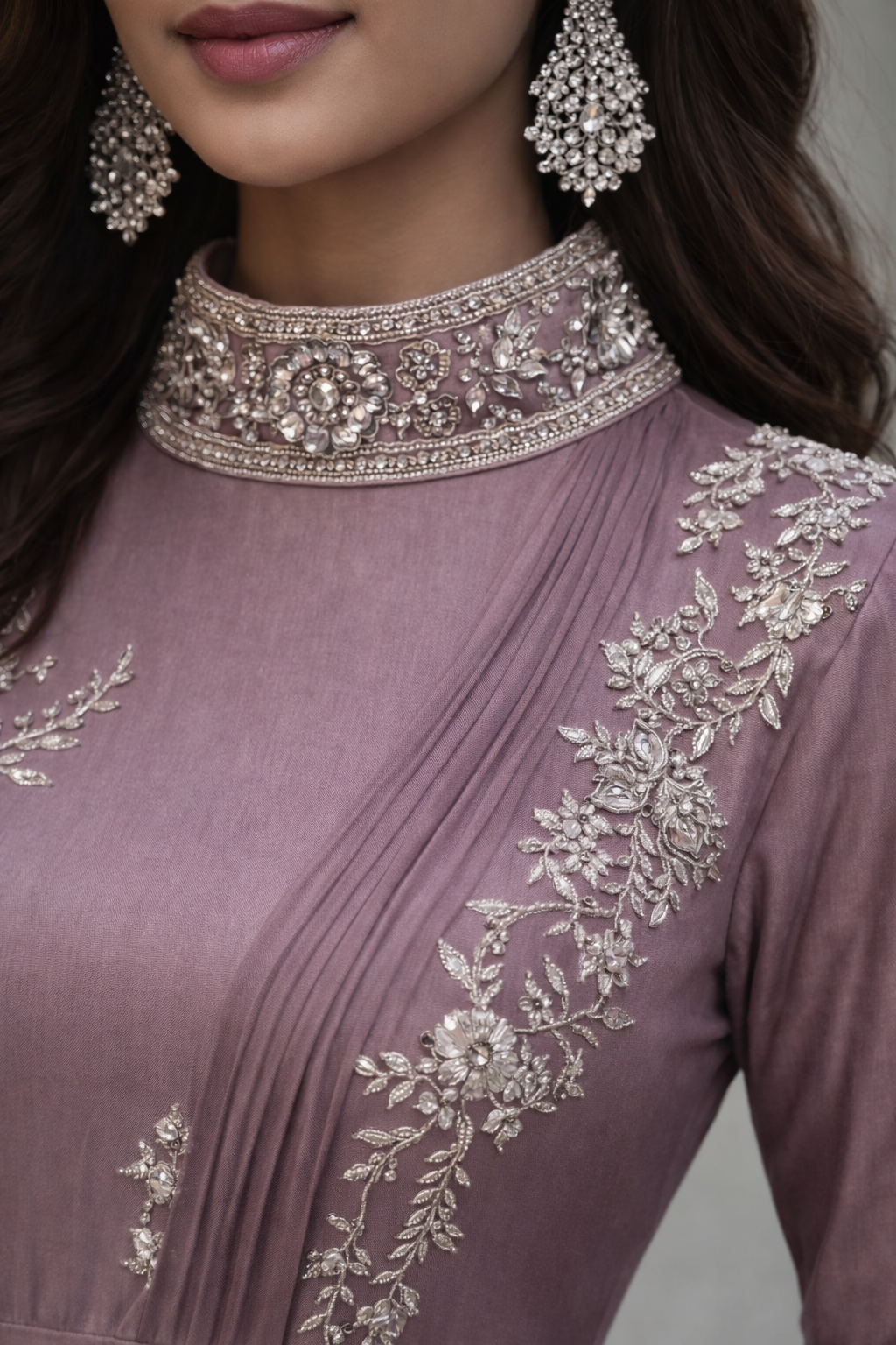 Lilac ready to wear saree with drape
