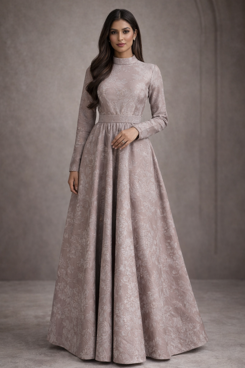 Vintage Blush Embelished Gown straight Sleeves