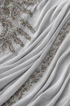 Grey saree dress with Pewter embellishment and straight sleeves | Pre-order