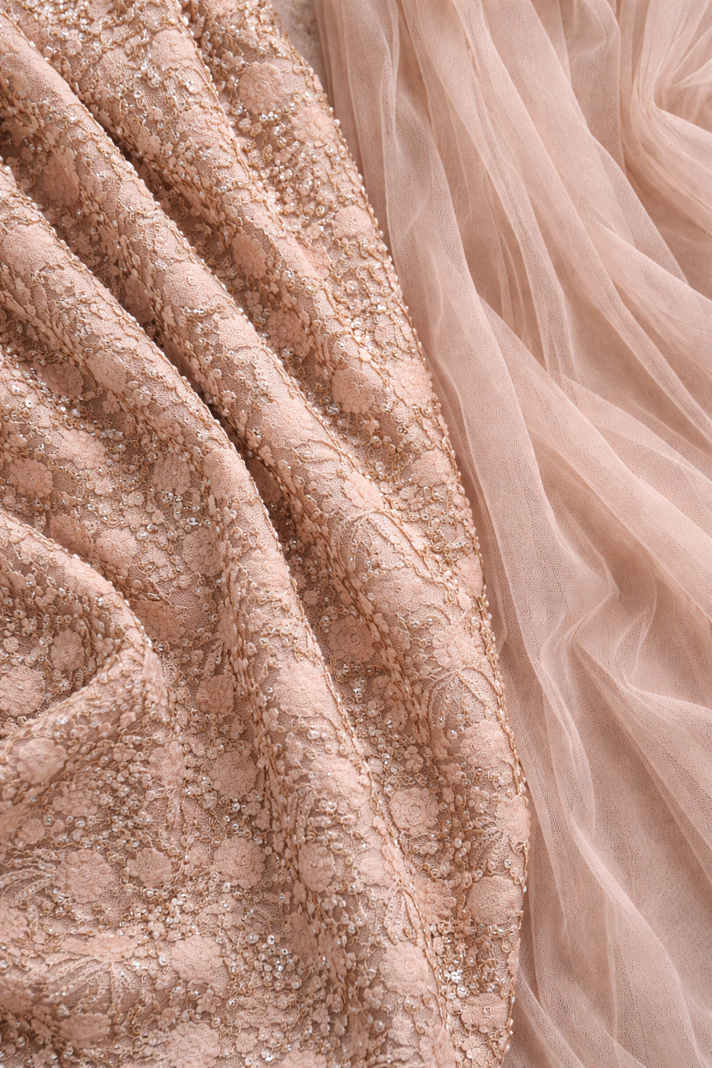 N&T Peach Straight Sleeves Lace Gown | Pre-order