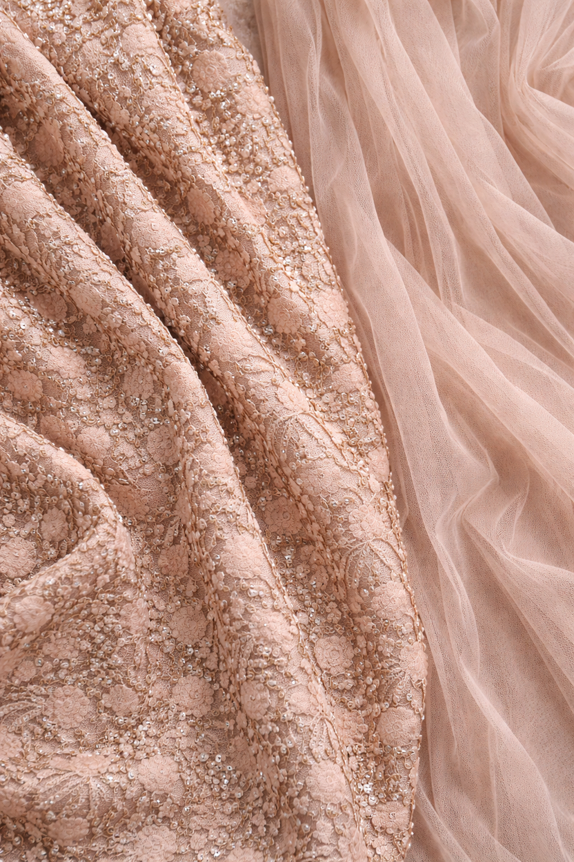 N&T Peach Straight Sleeves Lace Gown | Pre-order