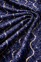 Bengali | Blue unstitched material with sequins and gold waves