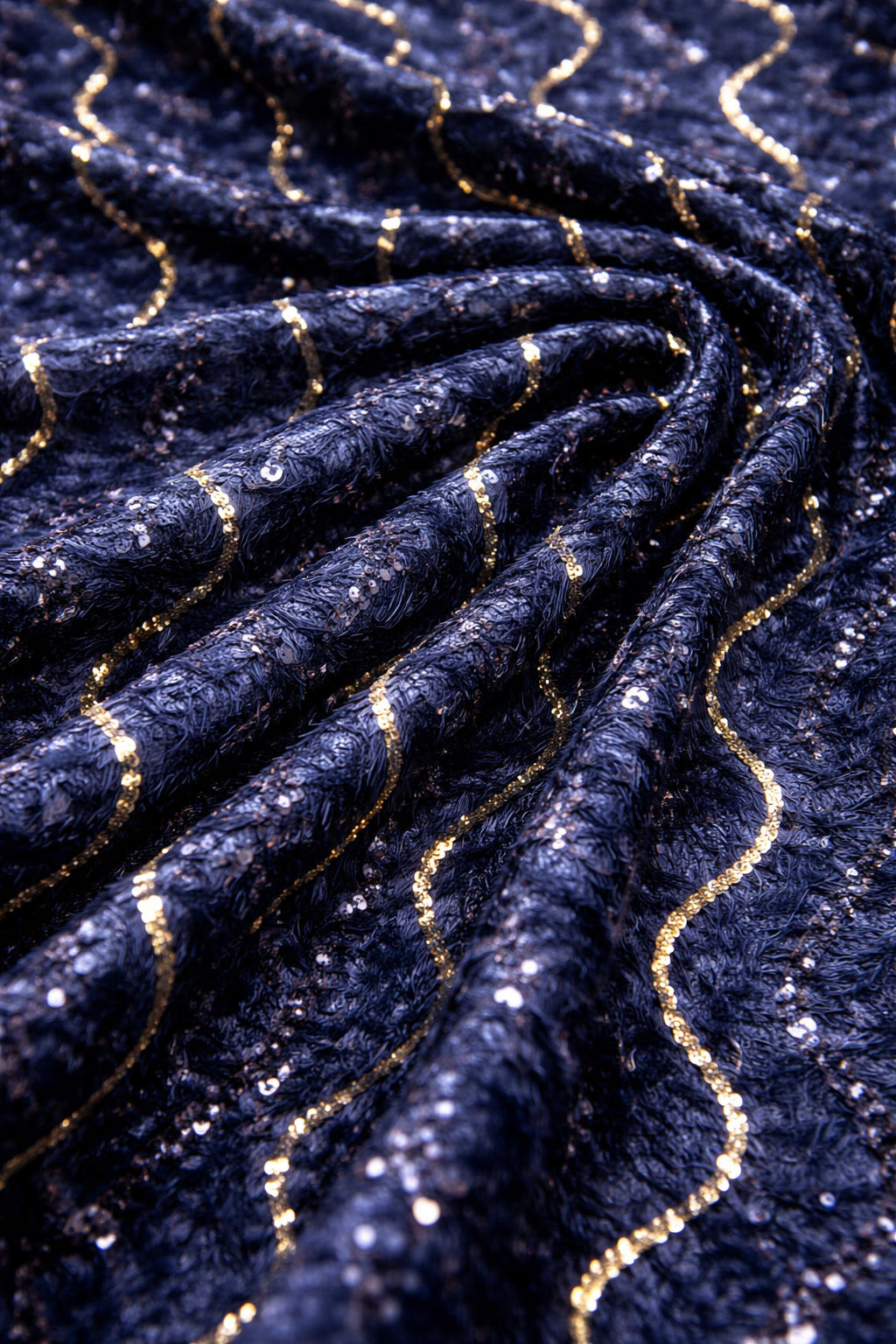 Bengali | Blue unstitched material with sequins and gold waves