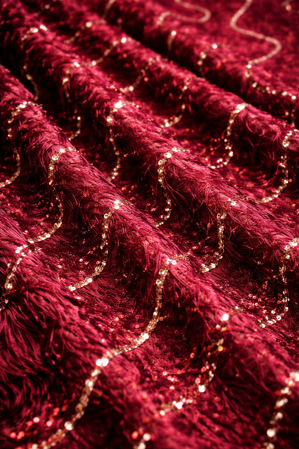 Falta | Red unstitched material with wave sequins