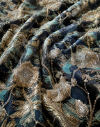 Navy Blue with Gold Jacquard Material
