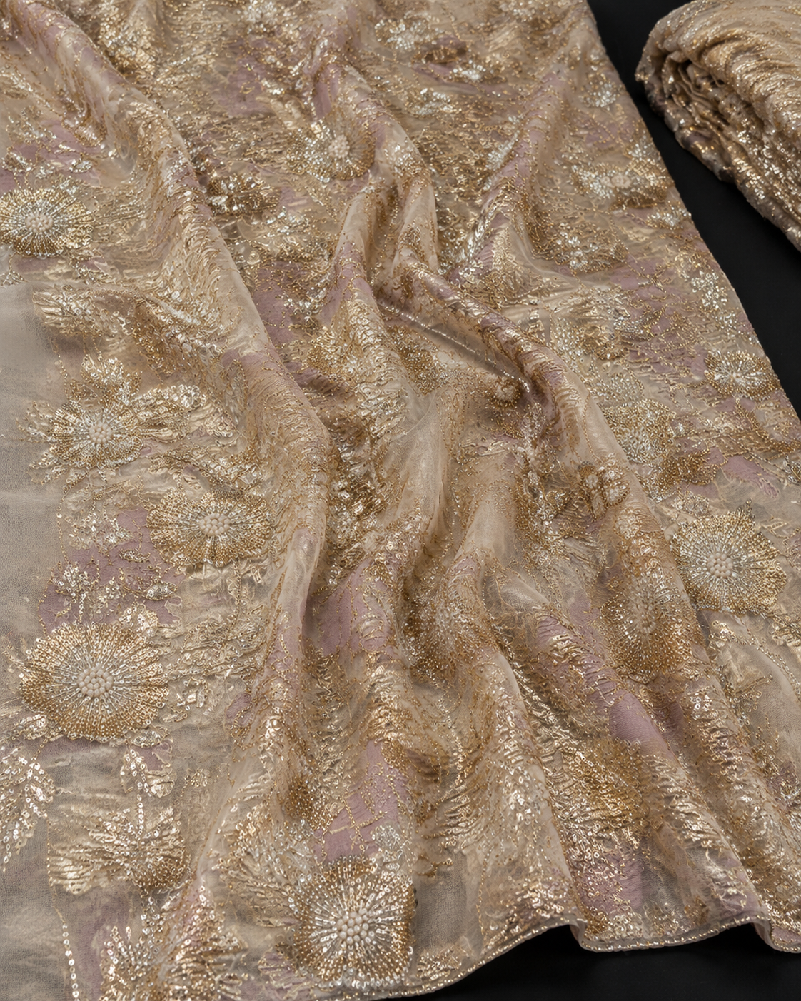 Light pink & Gold Jacquard Material