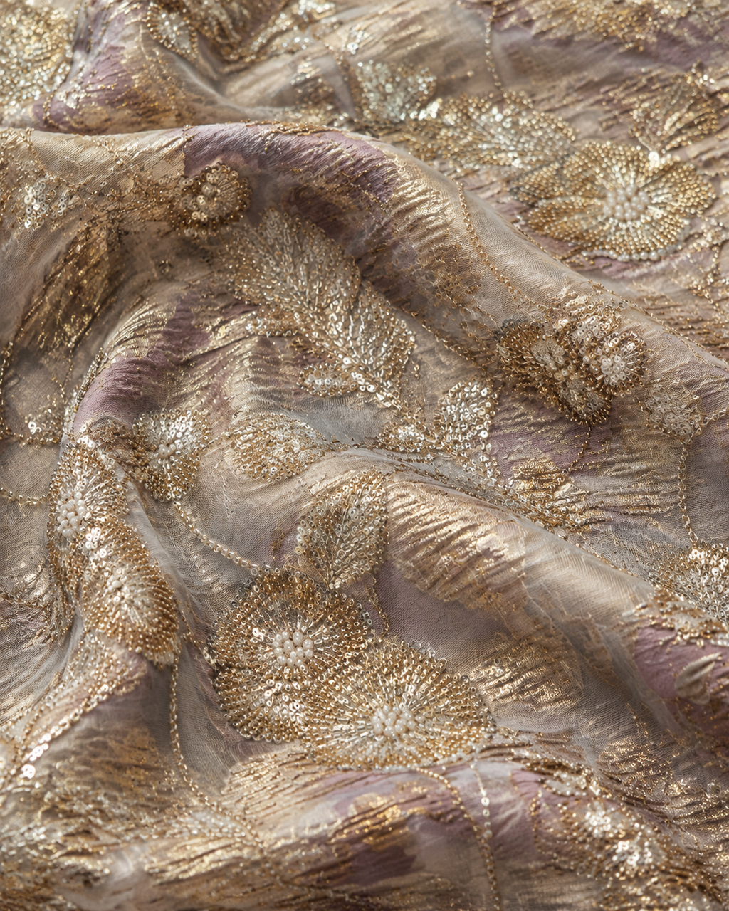 Light pink & Gold Jacquard Material
