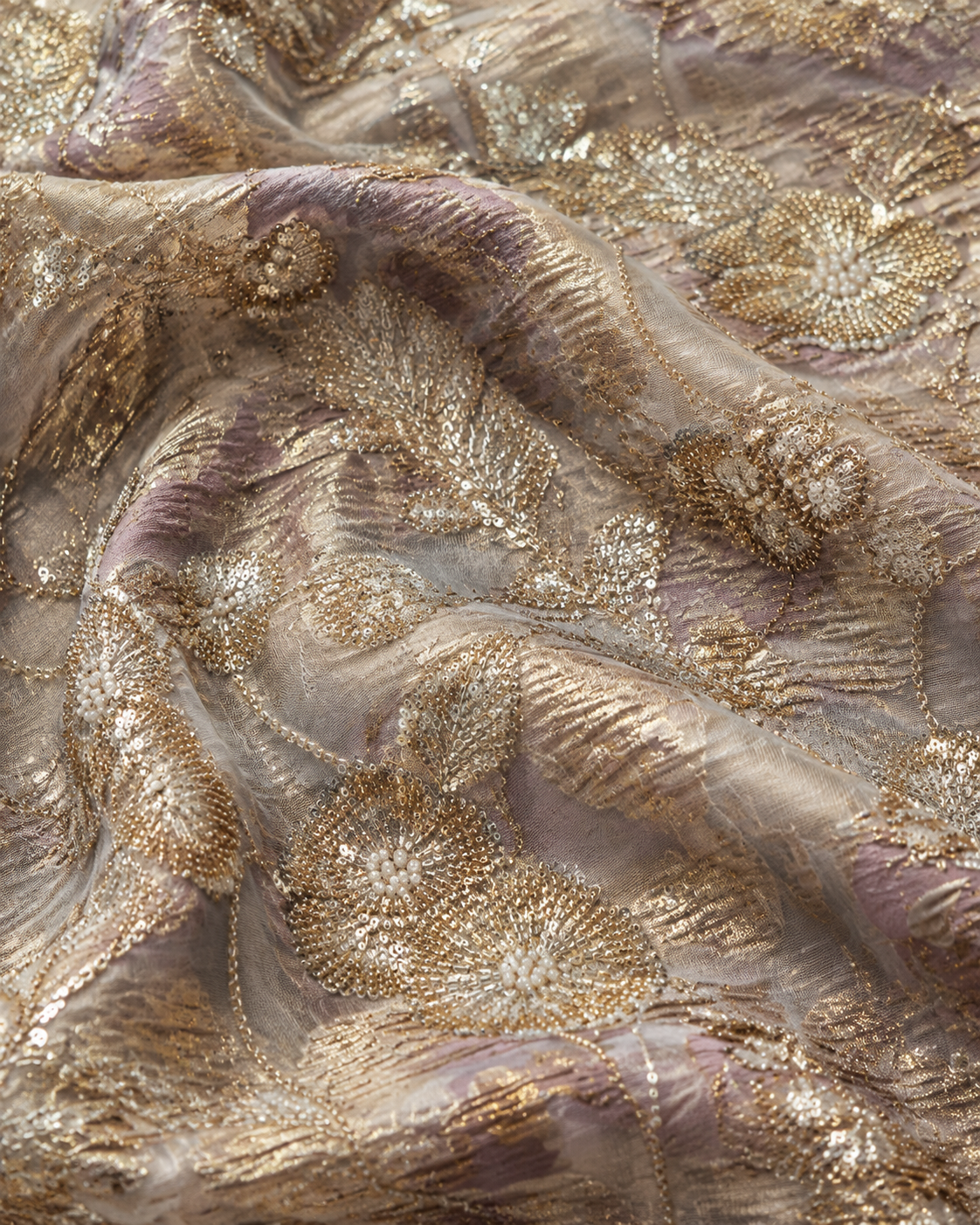 Light pink & Gold Jacquard Material