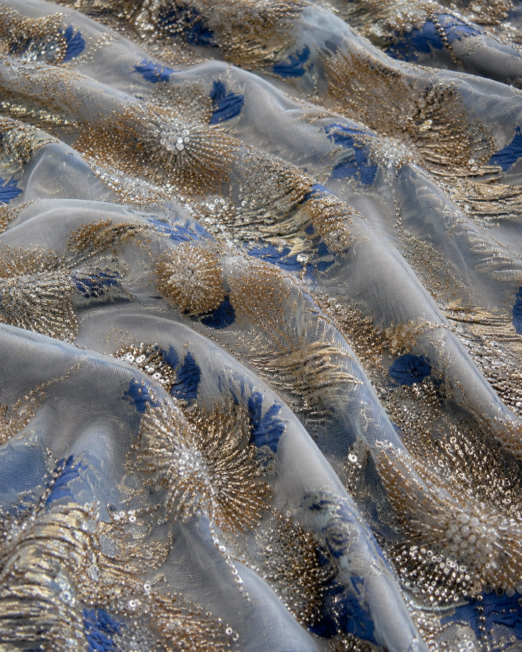 Light Blue & Gold Jacquard Material