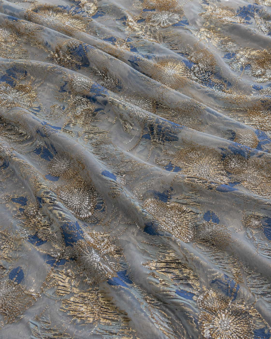 Light Blue & Gold Jacquard Material