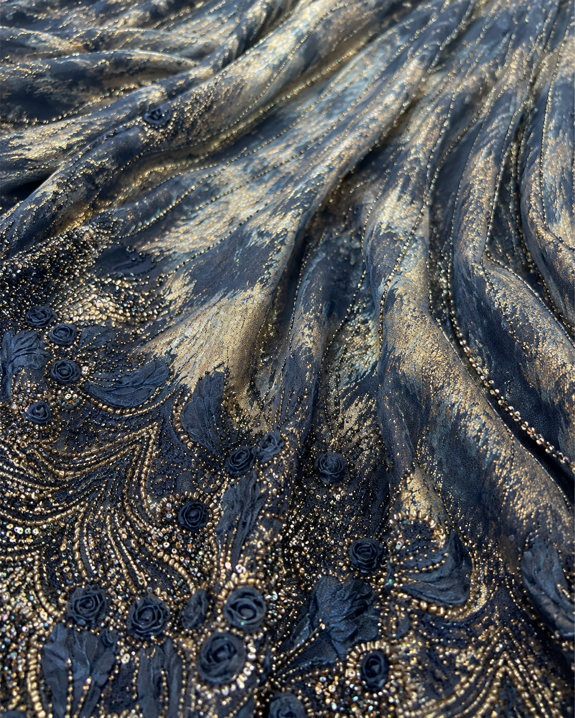 Navy Blue Midnight Gold Jacquard