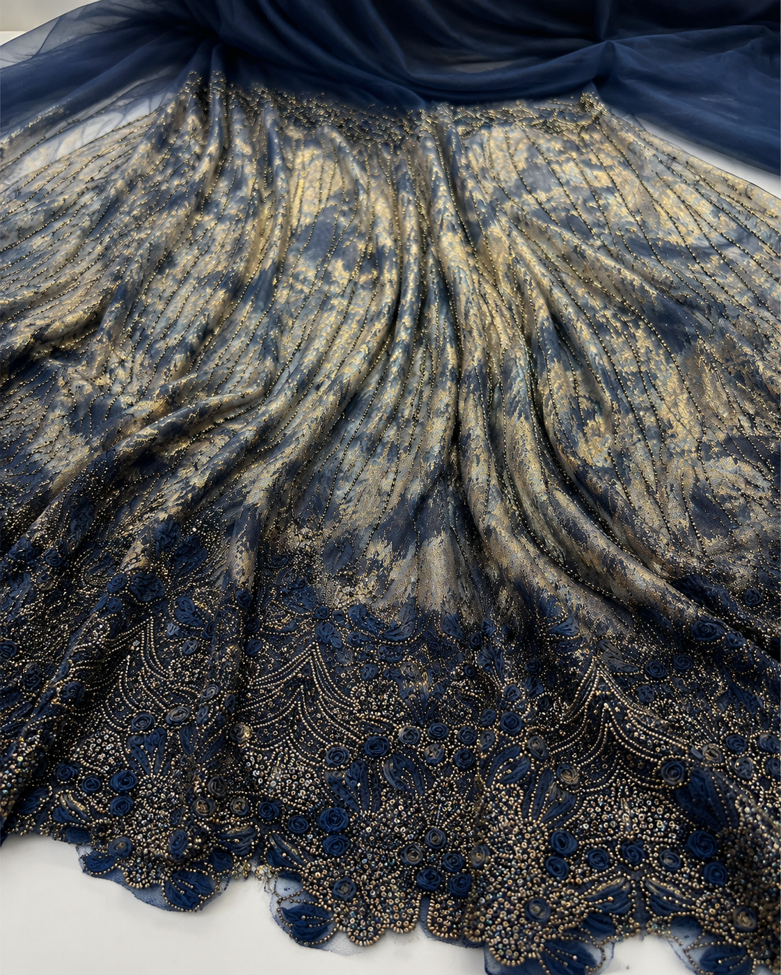 Navy Blue Midnight Gold Jacquard