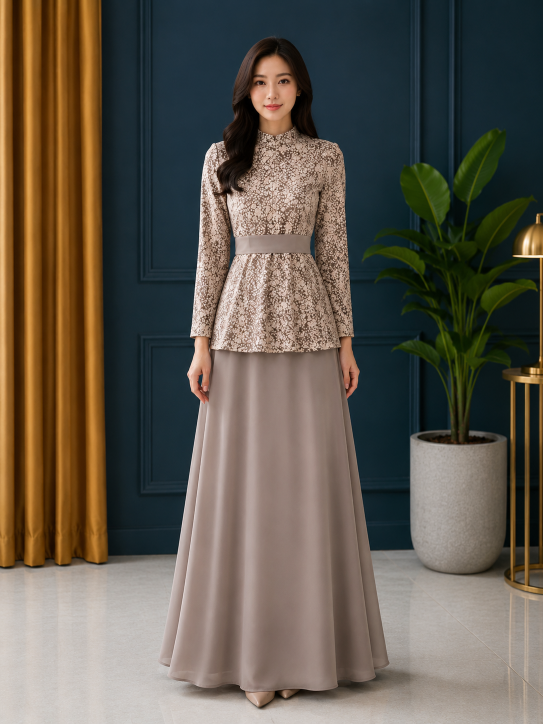 one-piece Lace dress in mauve | Pre-order