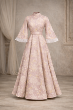Blush pink with gold floral print and funnel sleeves