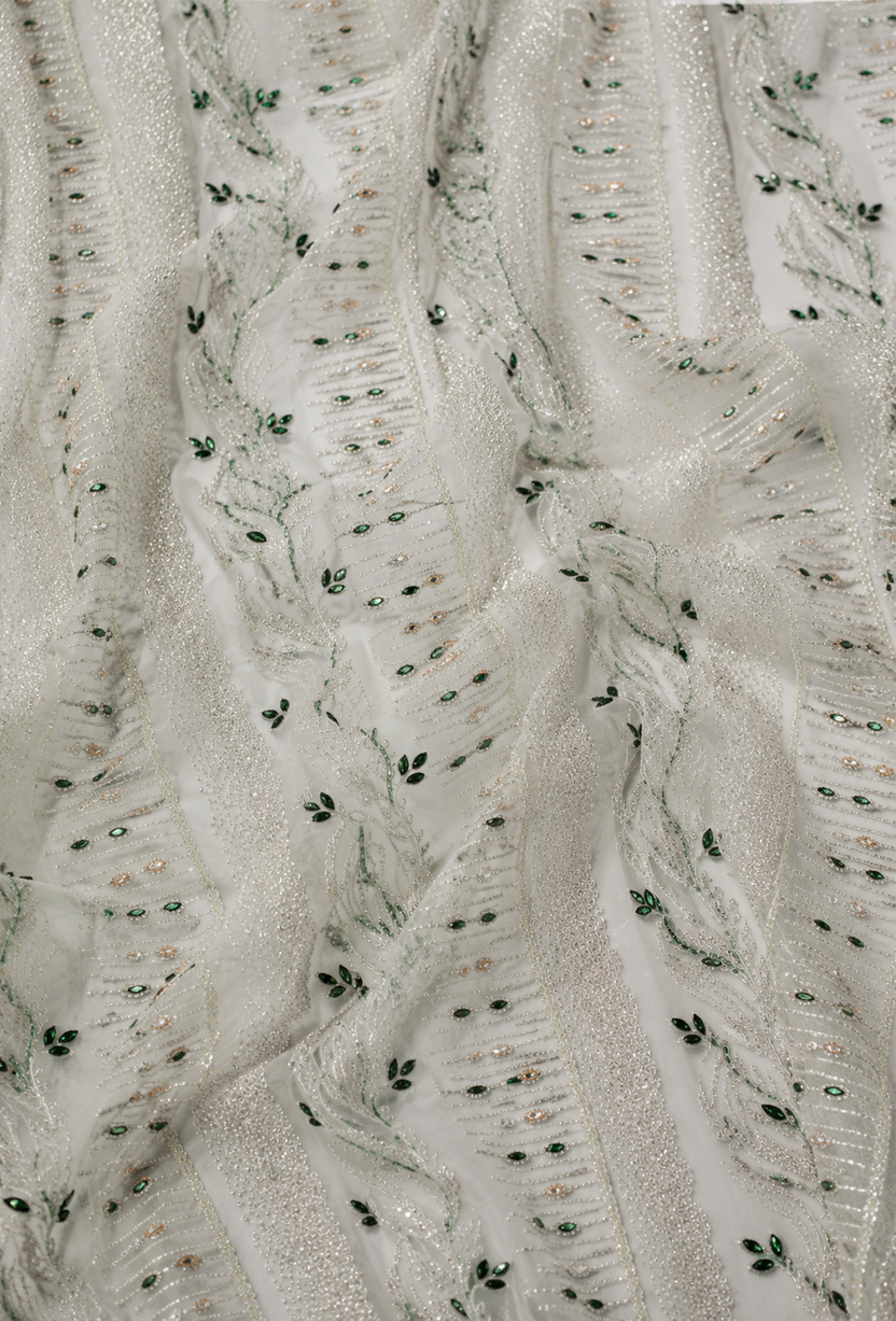 Mint Green lace embellished unstitched material | Pre-order