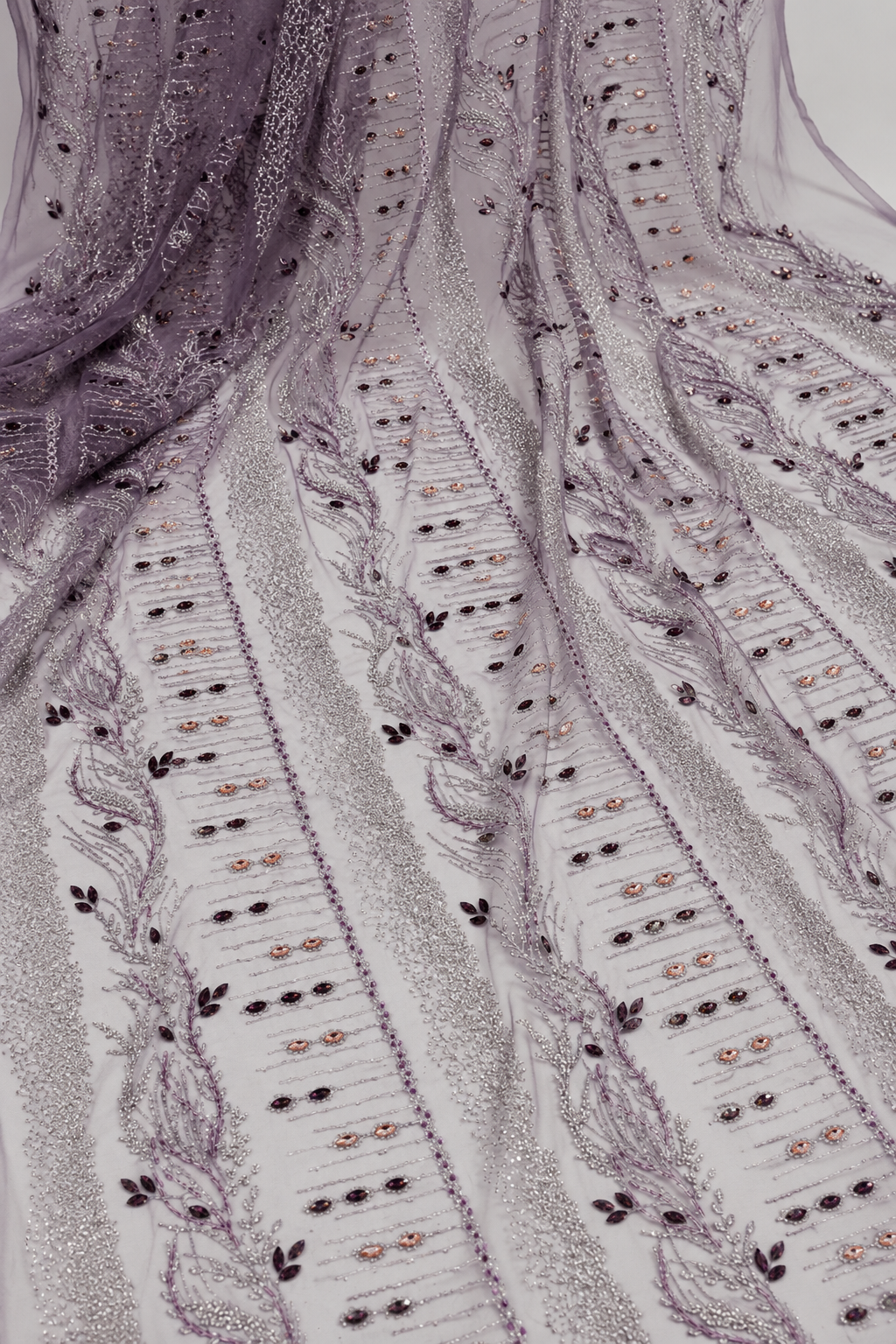 Lilac lace embellished unstitched material | Pre-order