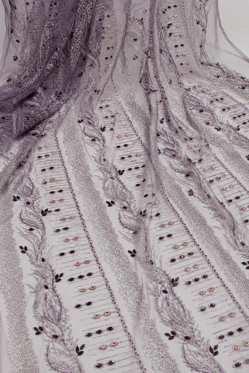 Lilac lace embellished unstitched material | Pre-order