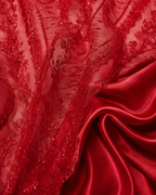 Red lace embroidered unstitched material | Pre-order