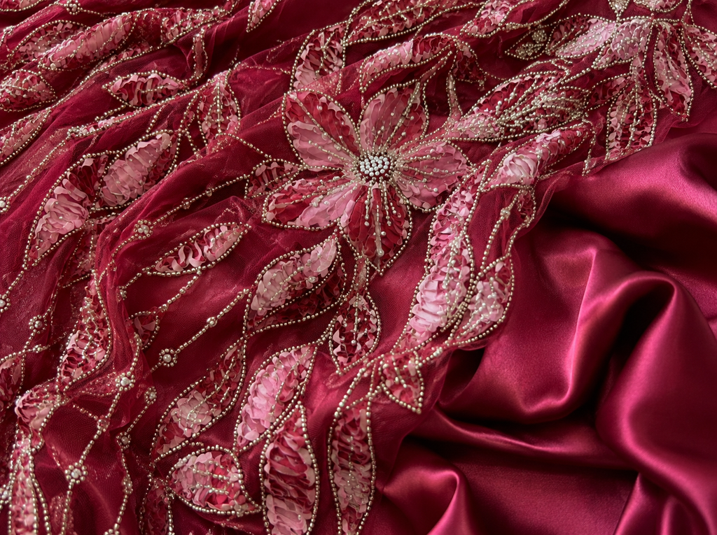 Red floral unstitched material