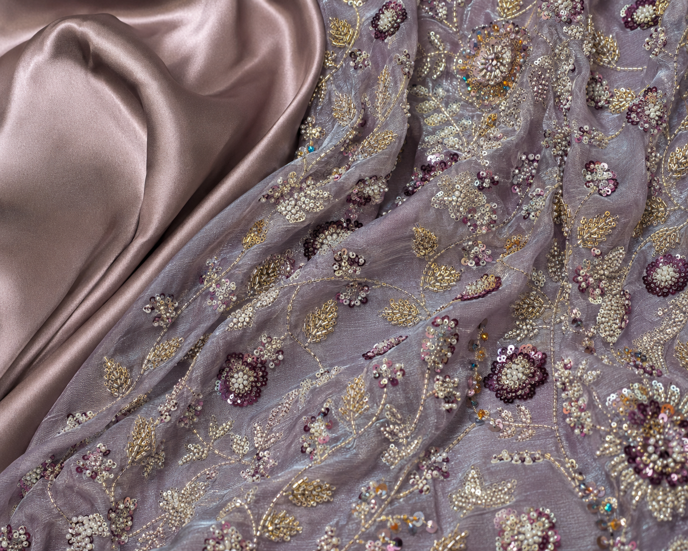 dusty mauve floral and vine unstitched material