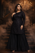 Embroidered black Straight Dress with sharara pants and straight sleeves - pre Order