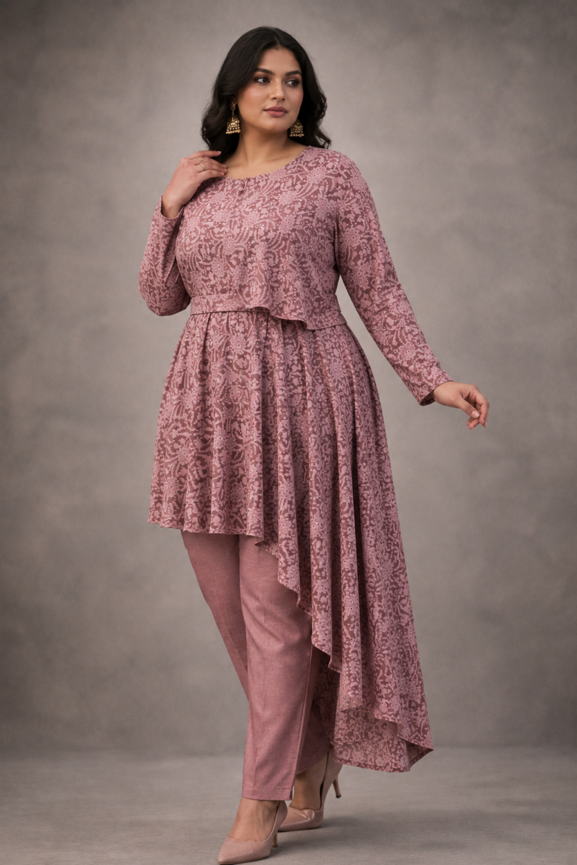 Pink N&T Statement Shoulders Lace Dress and Pants | Pre-order