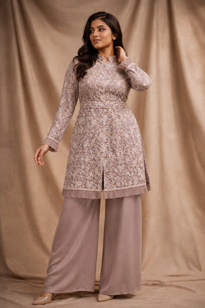 Zahra Blush Pink Jacket and Palazzo | Pre-order