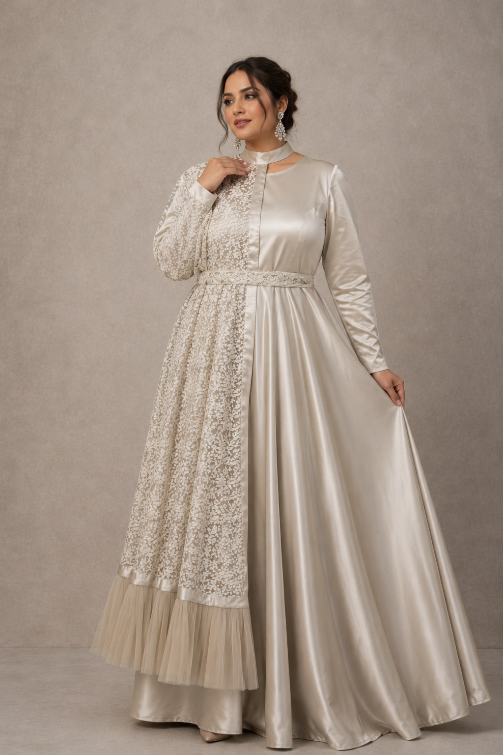 Suraiyah Cape Style Satin Gown and Lace Cape | Pre-order