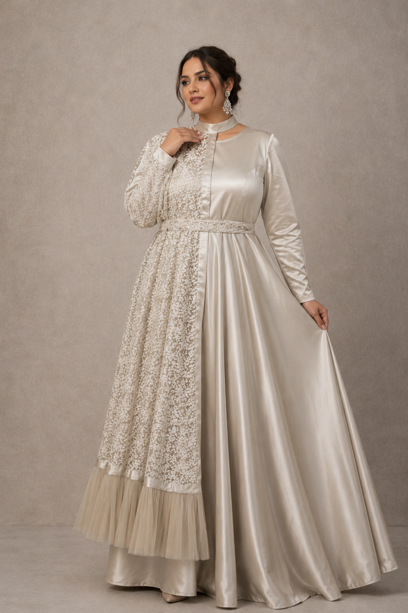 Suraiyah Cape Style Satin Gown and Lace Cape | Pre-order