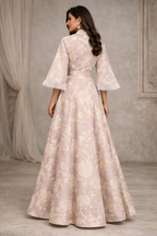 Blush pink with gold floral print and funnel sleeves