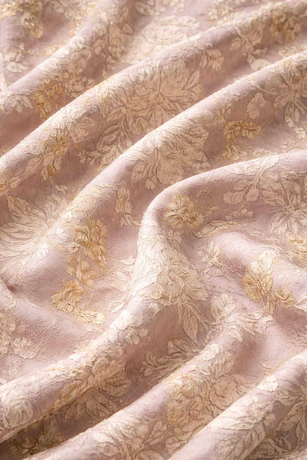 Blush pink with gold floral print and funnel sleeves