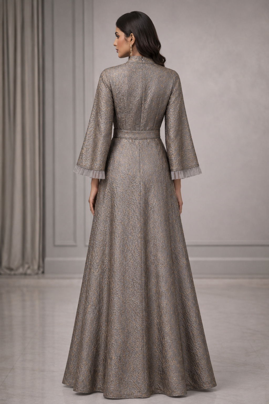 Danisa Jacquard Gown with Funnel sleeves
