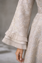 Gray Jacquard gown with bell sleeves with double frill