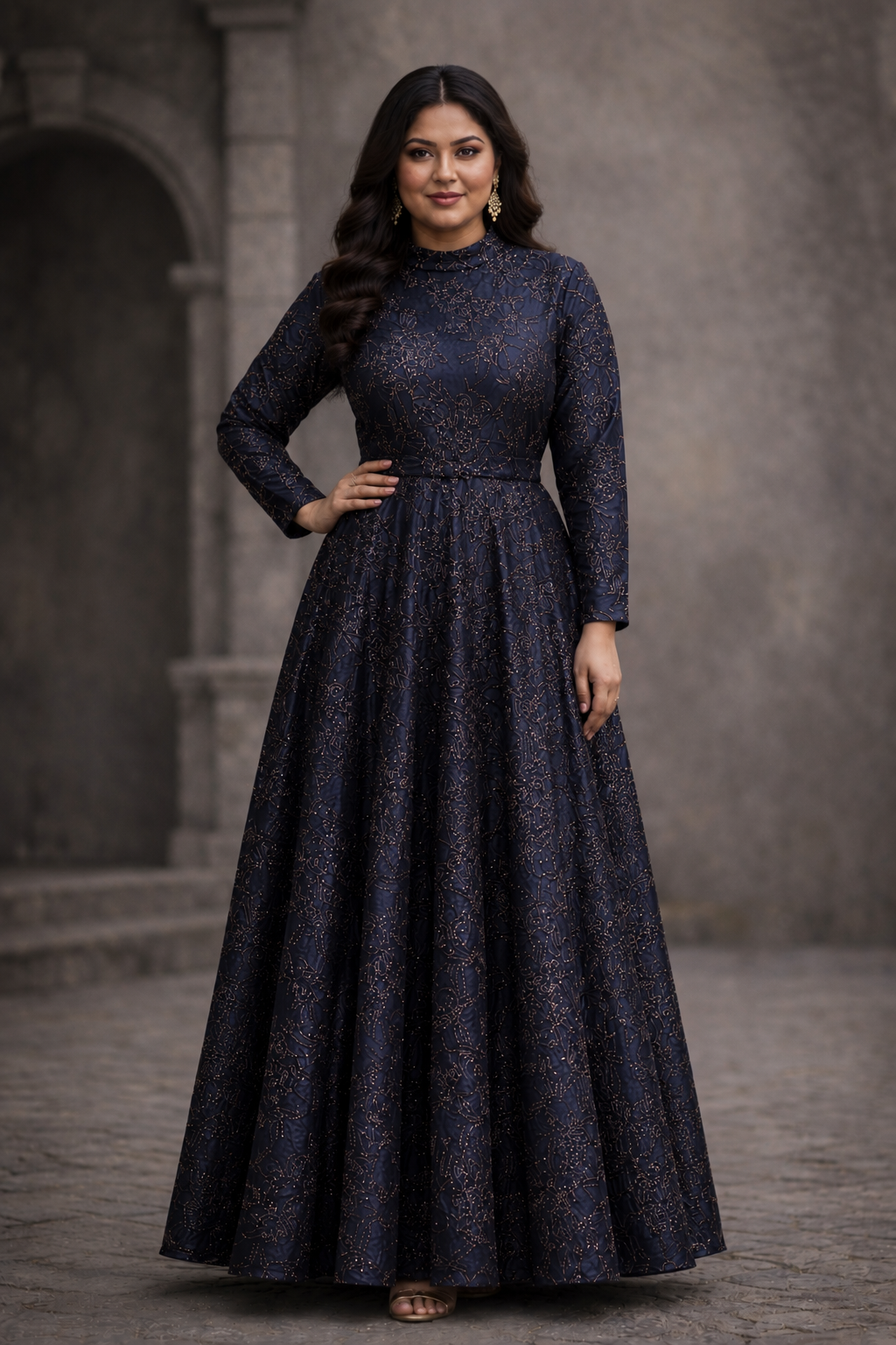 Blue Gracia Straight Sleeves embellished | Pre-order