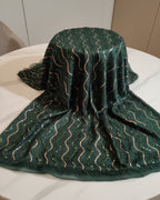 Chitkul | Green unstitched material with sequined waves