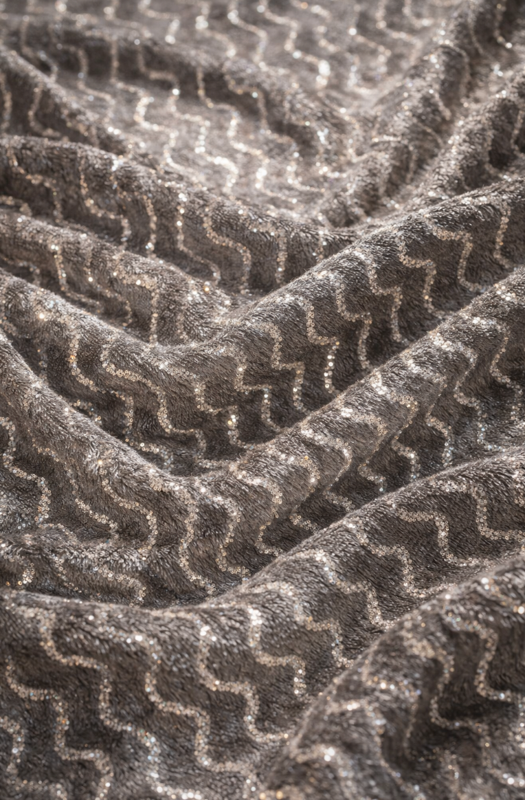 Ledo | Gray unstitched material with sequined waves