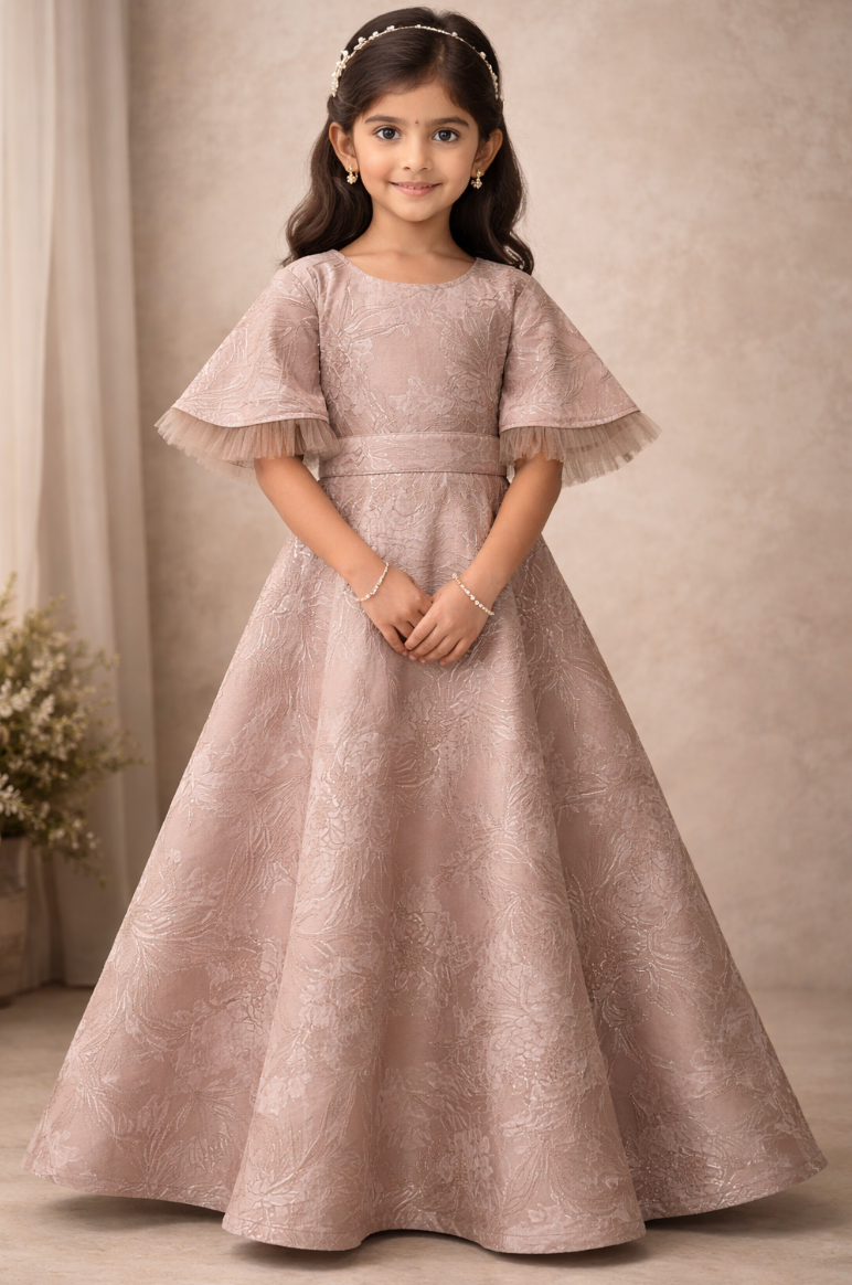 Vintage Blush Funnel & Tassle Sleeves kids Gown