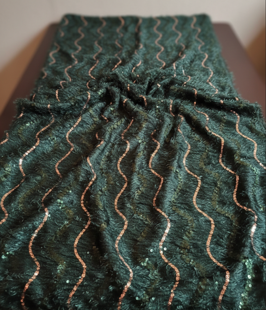 Chitkul | Green unstitched material with sequined waves