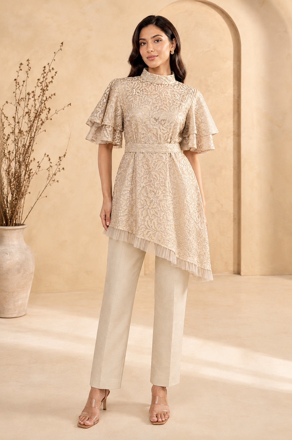 Champagne beige Asymmetrical co-ord set